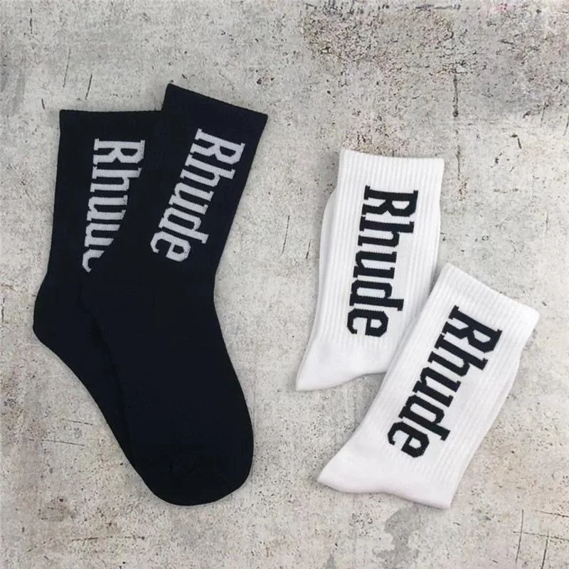 

2023 New RHUDE Socks men's and women's street tide brand hip-hop black and white simple trend cotton socks