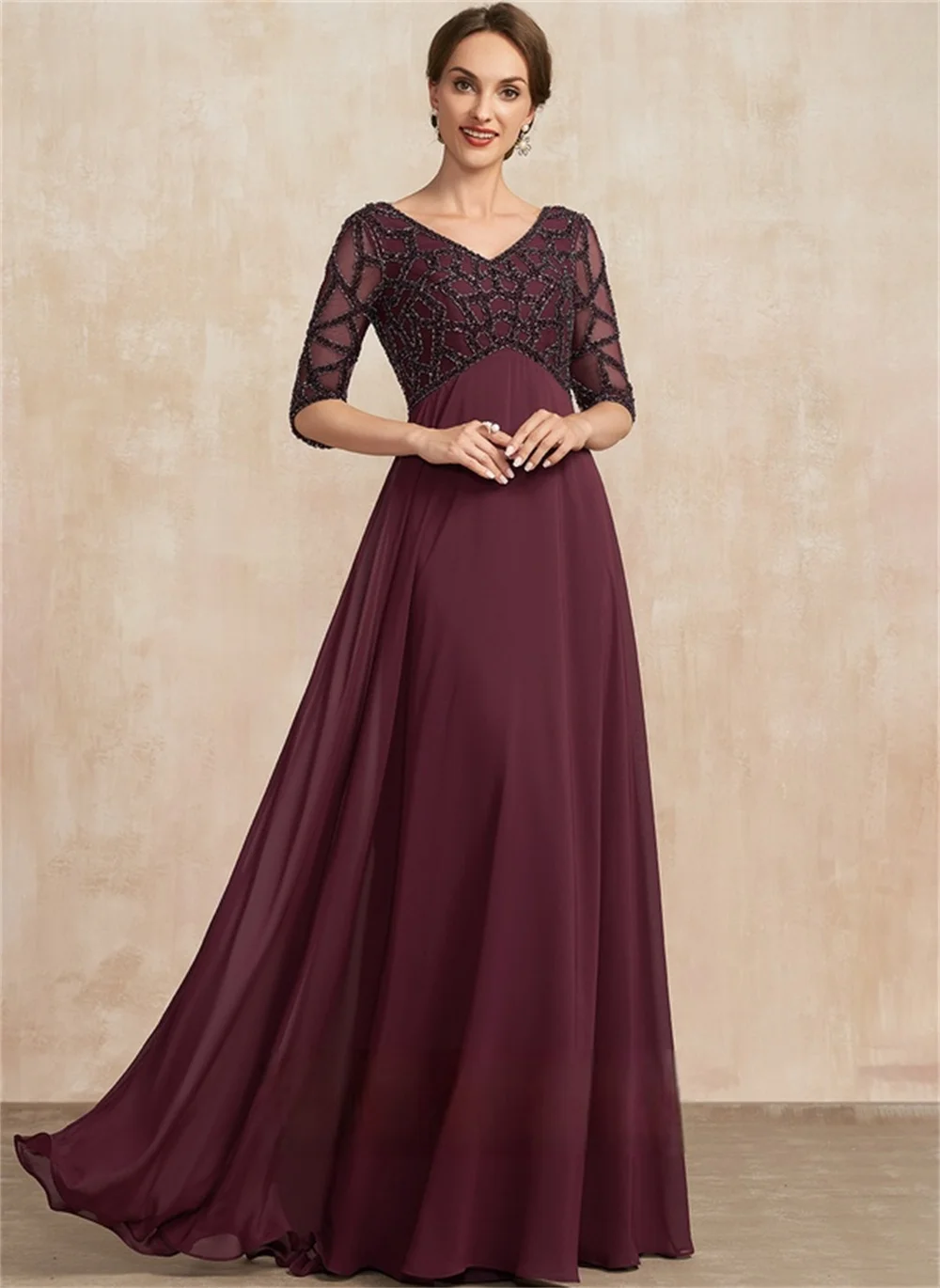 

Sheath/Column V-Neck Floor-Length Chiffon Lace Mother Of The Bride Dresses With Ruffle Sequins 2022 Temperament Evening A-Line