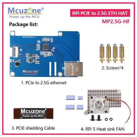 MP2.5G Raspberry Pi 5 PCIE до 2,5G Ethernet HAT,RTL8125,RPi OS без драйвера