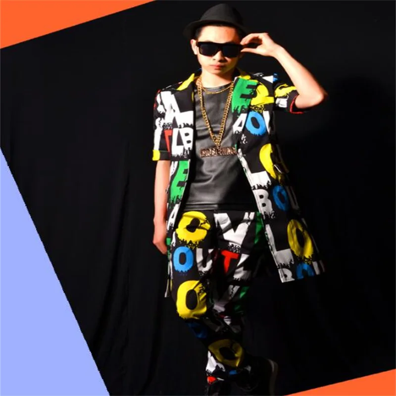 Nightclub suits mens blazers male singer colorful letter suit big-name bar costume accessories stage