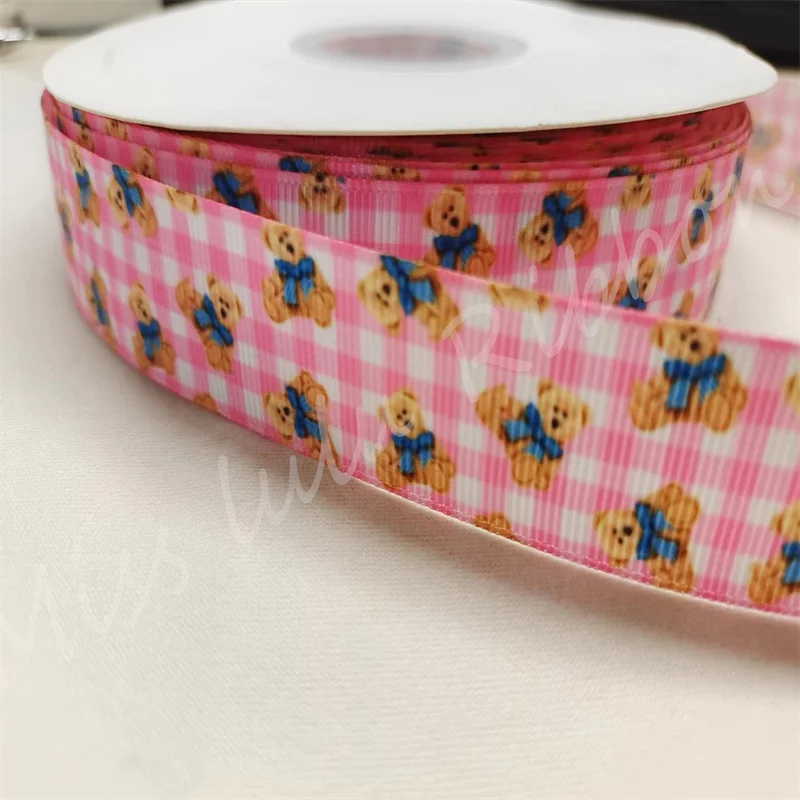 

1"25mm Animals Series Bear Printed Grosgrain Ribbon DIY Hair Band 10yards/roll MD220212-38-44949