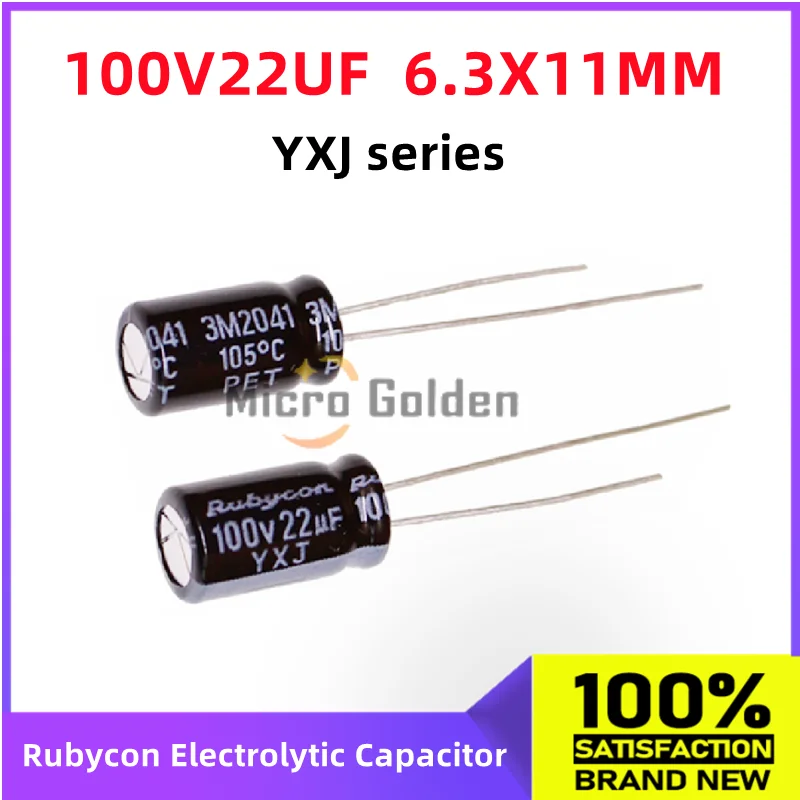 

(10pcs) Rubycon Imported Electrolytic Capacitor 100V22UF 6.3X11MM Ruby YXJ Series Long Life High-Frequency capacitance 22UF 100V
