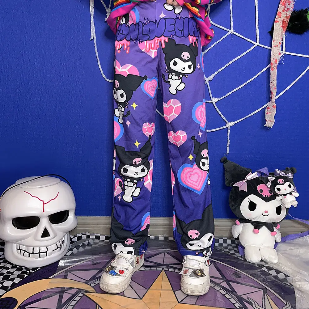 Розовые спортивные штаны с мультяшным принтом Женские Широкие свободные