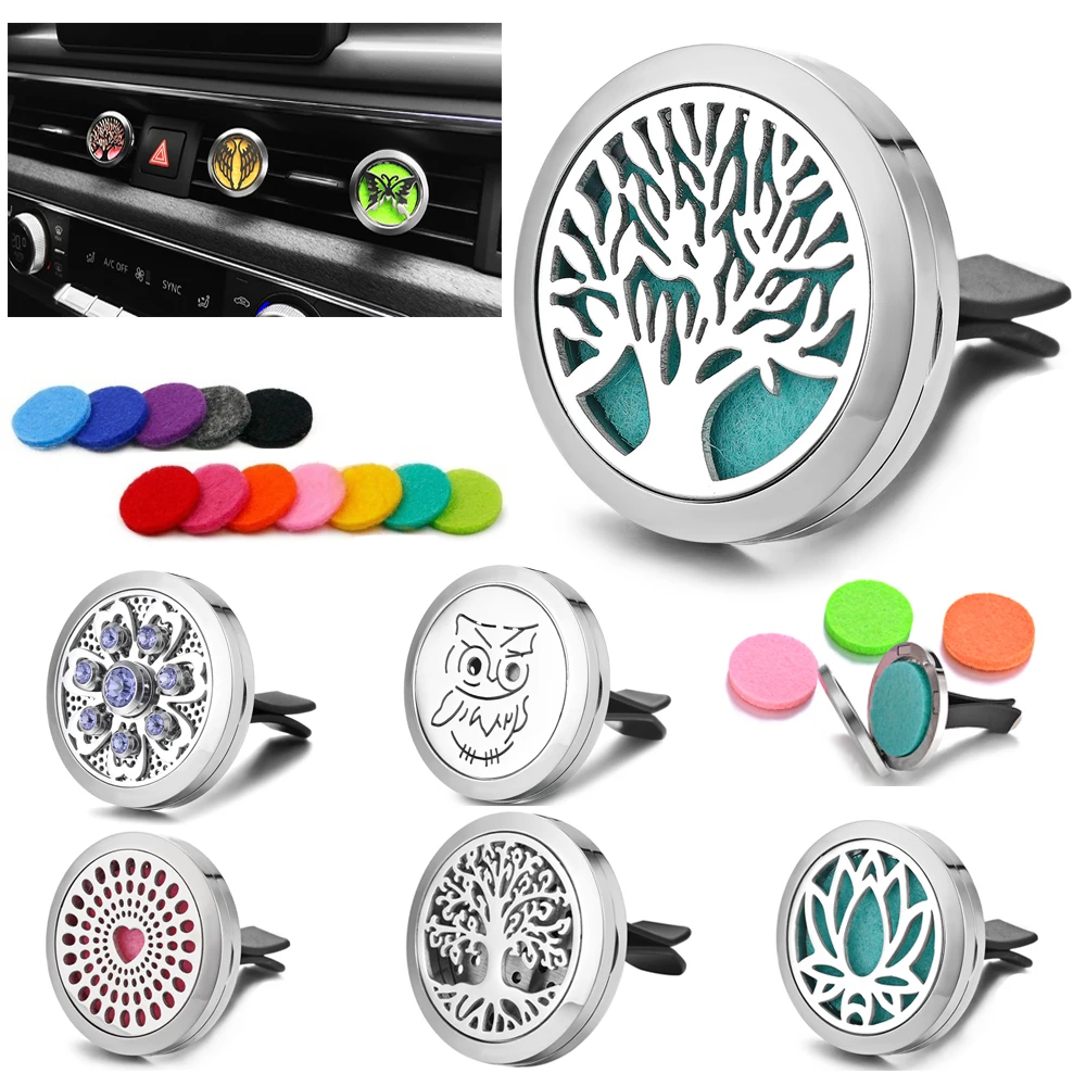 

30mm Car Aromatherapy Locket Car Air Outlet Perfume Stainless Steel Magnetic Diffuser Clip Jewelry with 10pcs Refill Cotton Pad