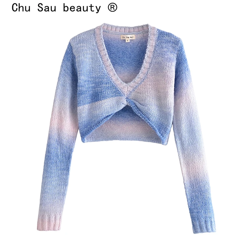 

Женский Мягкий трикотажный пуловер, милый уличный свитер с глубоким V-образным вырезом, модные Джемперы для осени