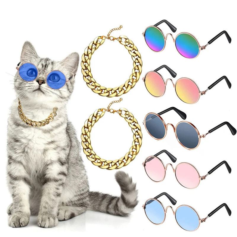 

2PC Pet Accessories Cat Glasses Dog Glasses Pet Chain Necklaces Pet Wacky Photo Props Pet Supplies for Cat and Small Dog