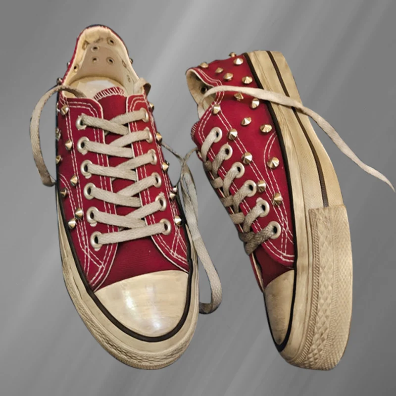 

Multicolor low-top canvas shoes dirty and old rivet shoes hip-hop street shooting handmade rivet vulcanized shoes 35-45