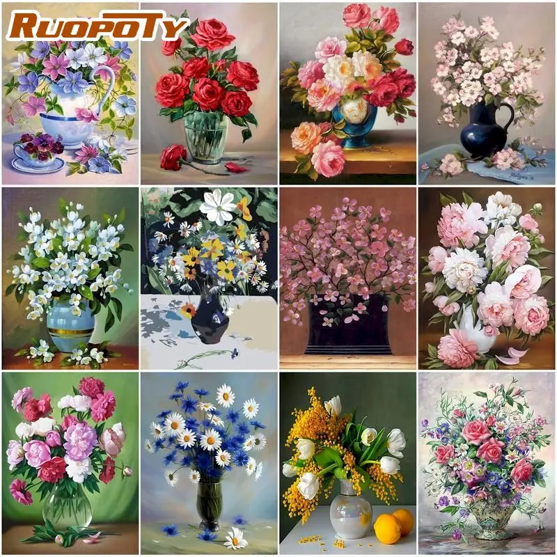 

RUOPOTY DIY Diamond Painting Flower Full Drill Square Round Diamond Embroidery Flower Diamond Mosaic Cross Stitch Home Decor