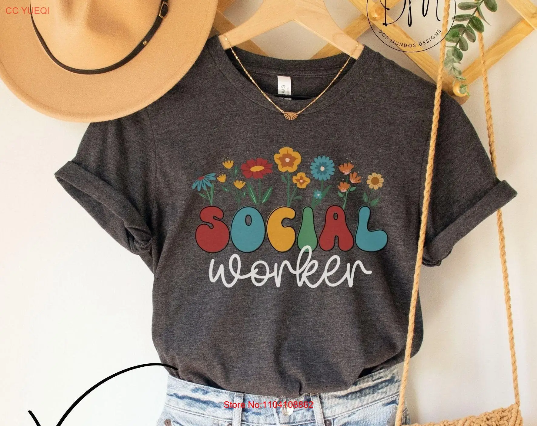 Футболка Social Worker с цветочным принтом LCSW для MSW Grad Trabajadora длинными или короткими