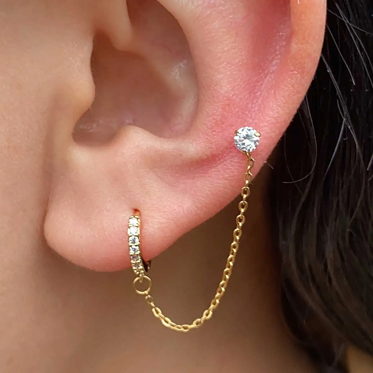 1PC Fashion Elegant Temperament Stainless Steel Long Tassel Hoop Earring For Women Cubic Zirconia Piercing Sduts Earring Jewelry