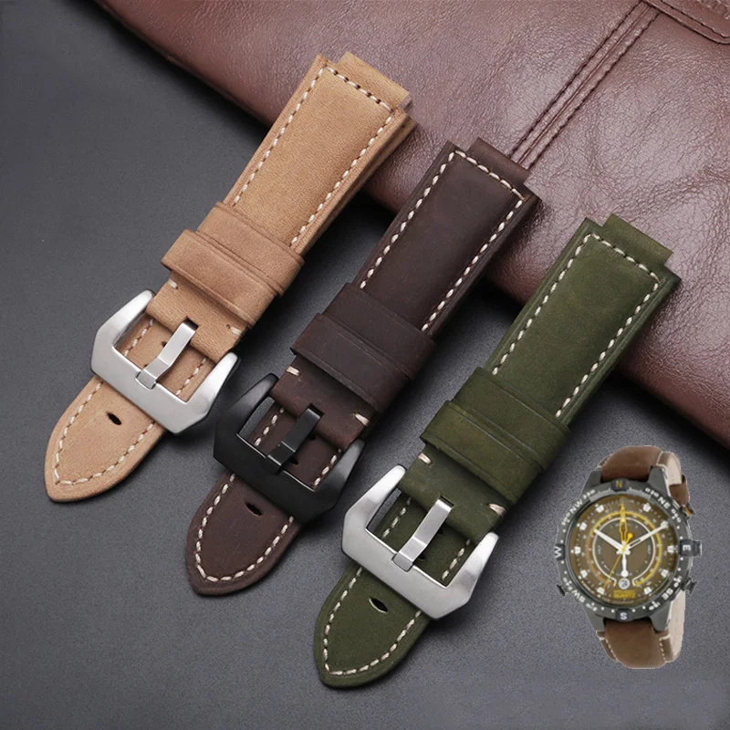 

Appropriative Raised Mouth Frosted Genuine Leather Watchband Suitable For T2N721 / T2N720 Rubber Silicone Men's Strap 24x16mm