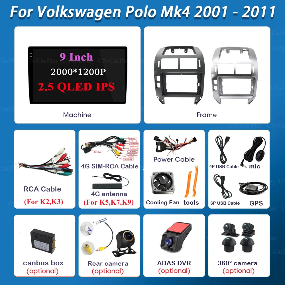Фото Автомагнитола Android 16 для Volkswagen Polo Mk4 2001-2011, мультимедийный плеер с Carplay, Auto Stereo, GPS-навигацией, 2din, DSP, головное устройство №5