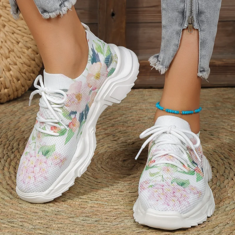 

Ladies Shoes 2023 Lace Up Women's Vulcanize Shoes Fashion Printing Women's Casual Shoes New Round Head Mesh Sneakers Zapatos