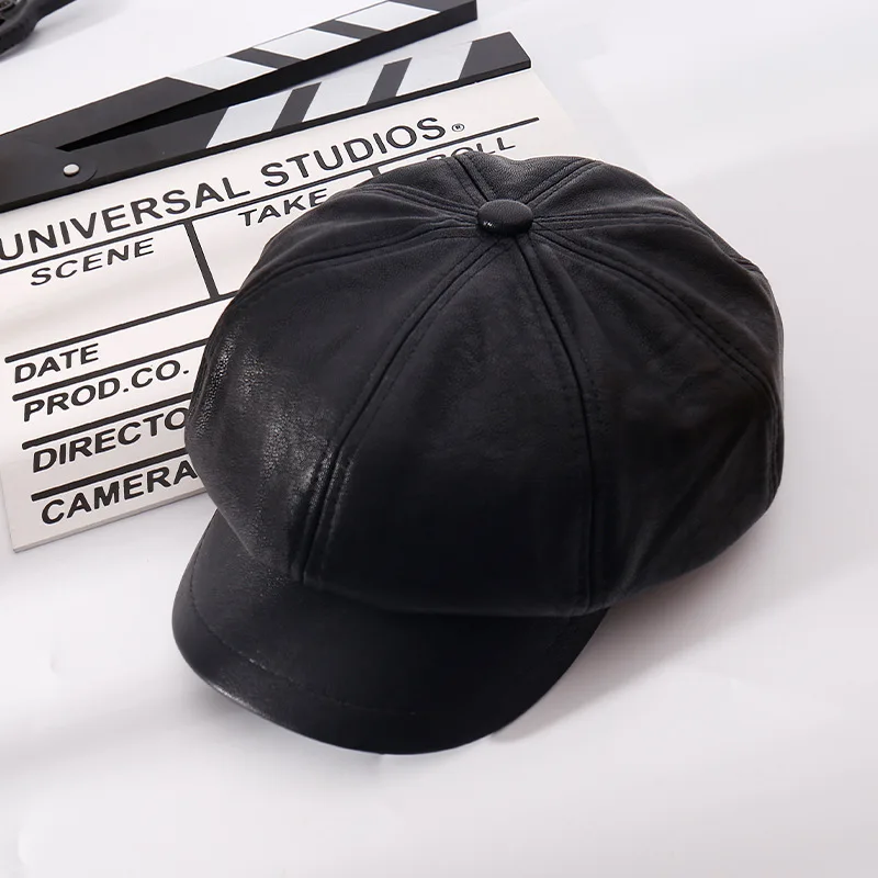 

2021 Ladies Octagonal Hat Leather Beret Hat Painter Hat Newsboy Hat All-match Octagonal Hat Outdoor Hat Adjustable Free Size