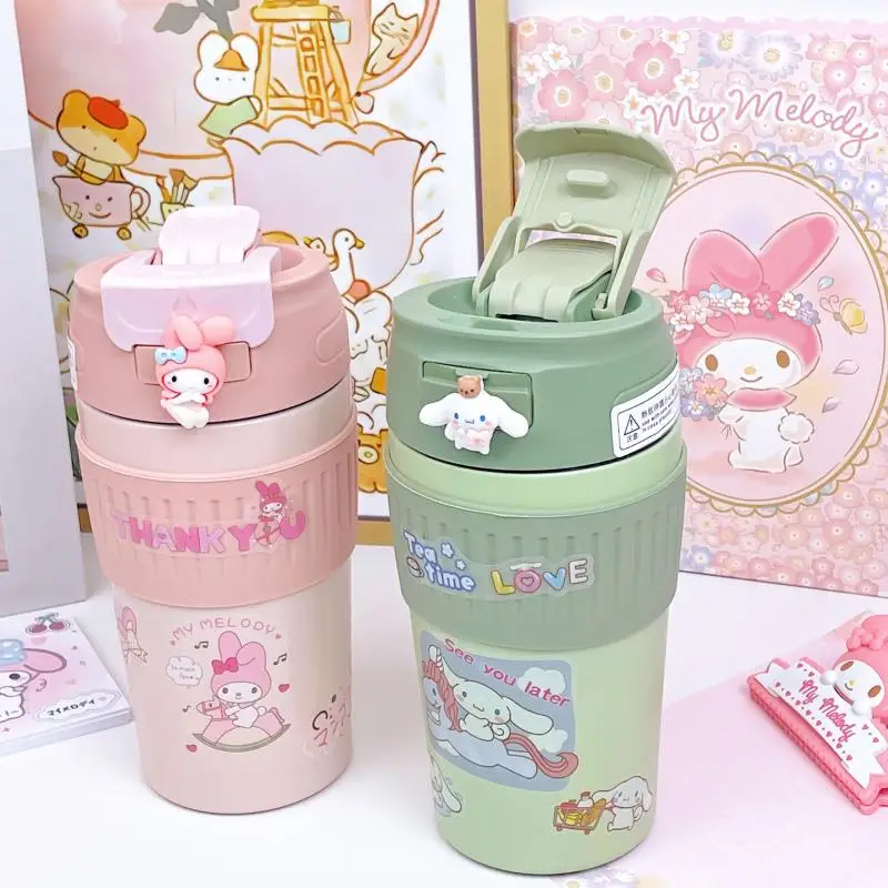 

450 мл Sanrioed Melody Cinnamoroll аниме кавайный термос для кофе кружка 304 нержавеющая сталь дорожная вакуумная фляжка бутылка для воды рождественский п...