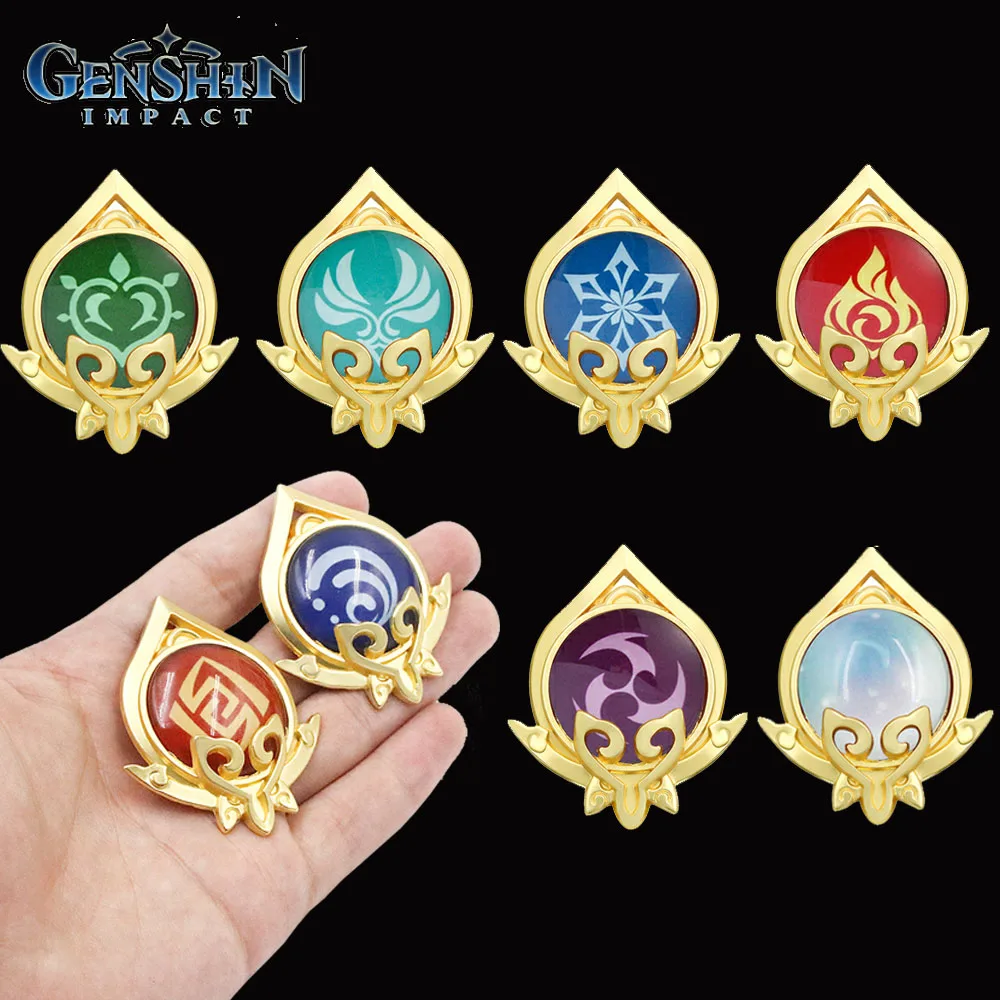 

Anime Genshin Impact Eyes Of God Mondstadt Pins Brooches Venti Zhongli Weapon Luminous 7 Element Badge Cosplay Jewelry Props
