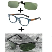 3pcs comfortable wooden squared frame reading glasses for men women alloy polarized sunglasses outdoor sunglasses clip