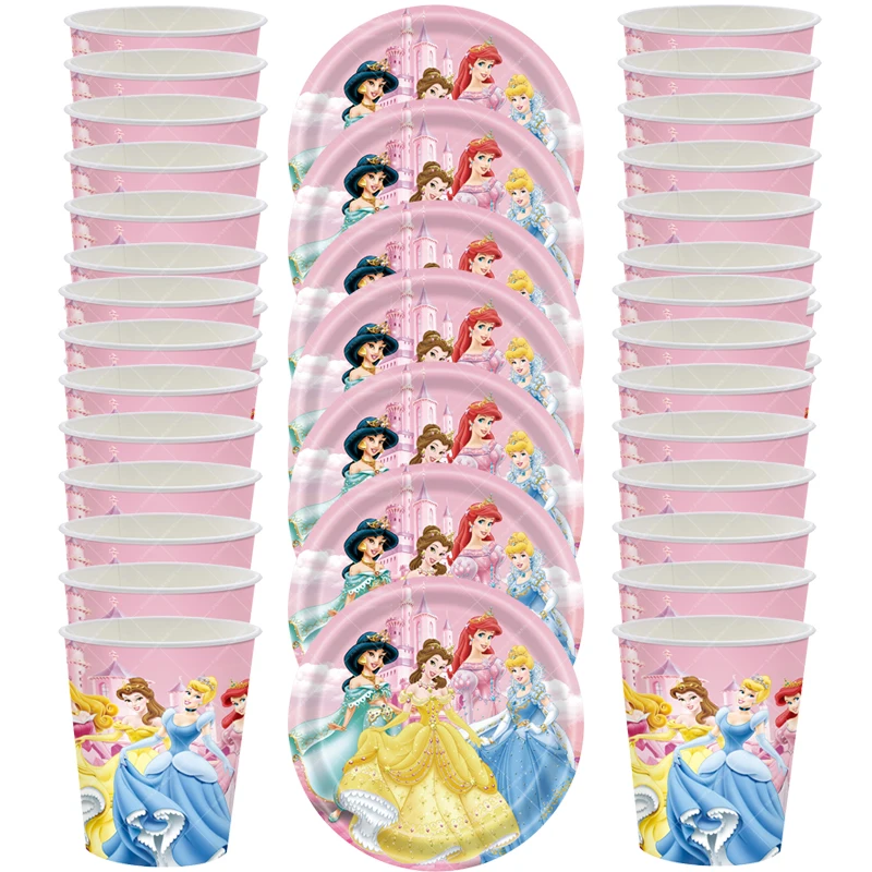 

60pcs/lot Princesses Theme Tableware Set Birthday Party Plates Cups Dishes Decoration Baby Shower Events Supplies