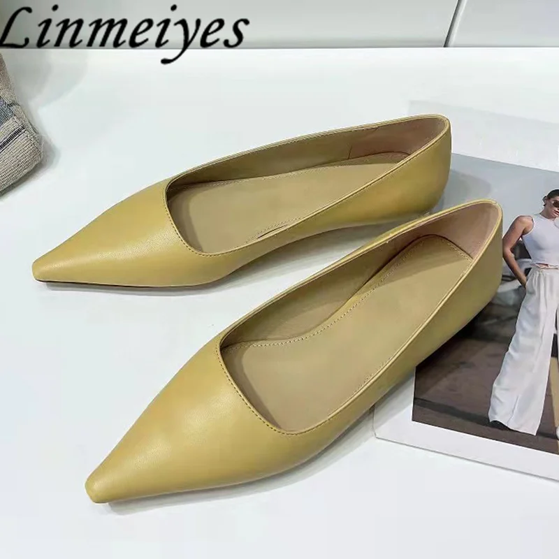

Genuine Leather Flat Shoes Women Pointed Toe Loafers Woman Spring Summer Mules Shoes Lady Fashion Walking Shoes For Women