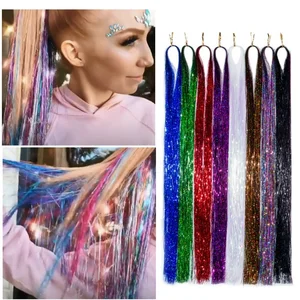 Sparkle Shiny Hair Tinsel Rainbow Silk Hair Extensions Dazzles Women Hippie for Braiding Headdress L