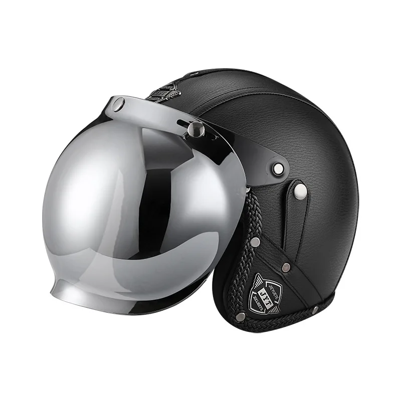 Open Face 3/4 Motorcycle Helmet PU Leather Retro Motorbike Helm Moto Bike Motocross Helmets For Men Women Casque Pilot Capacete enlarge