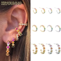 keyounuo gold filled silver color ear cuffs rainbow zircon heart stud earrings for women colorful earrings jewelry wholesale