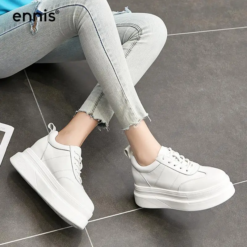 Женские кожаные кроссовки ENNIS Белые Повседневные туфли из натуральной кожи на