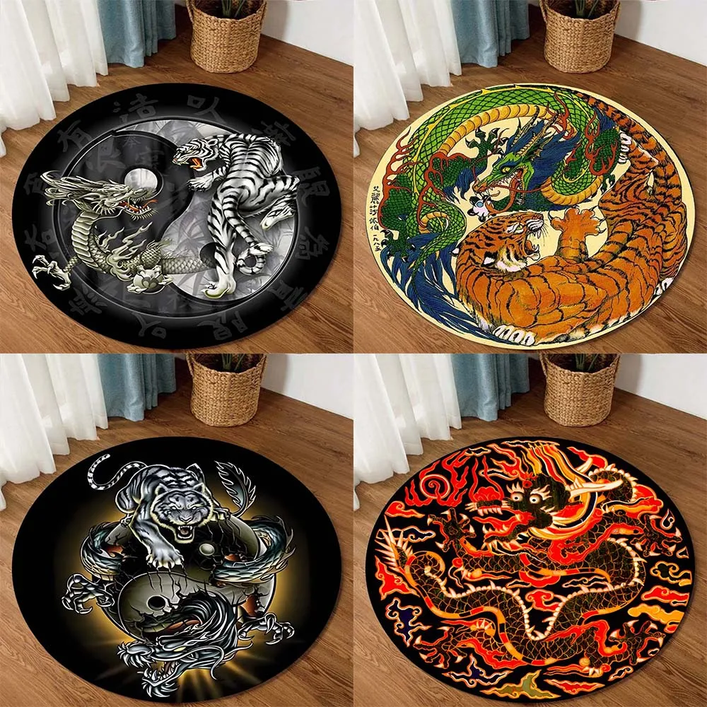 

Customizable Chair Mat Non-slip Home Decoration Dragon Round Rug Ancient Animal Chinese Dragon Living Room Bedroom Rug