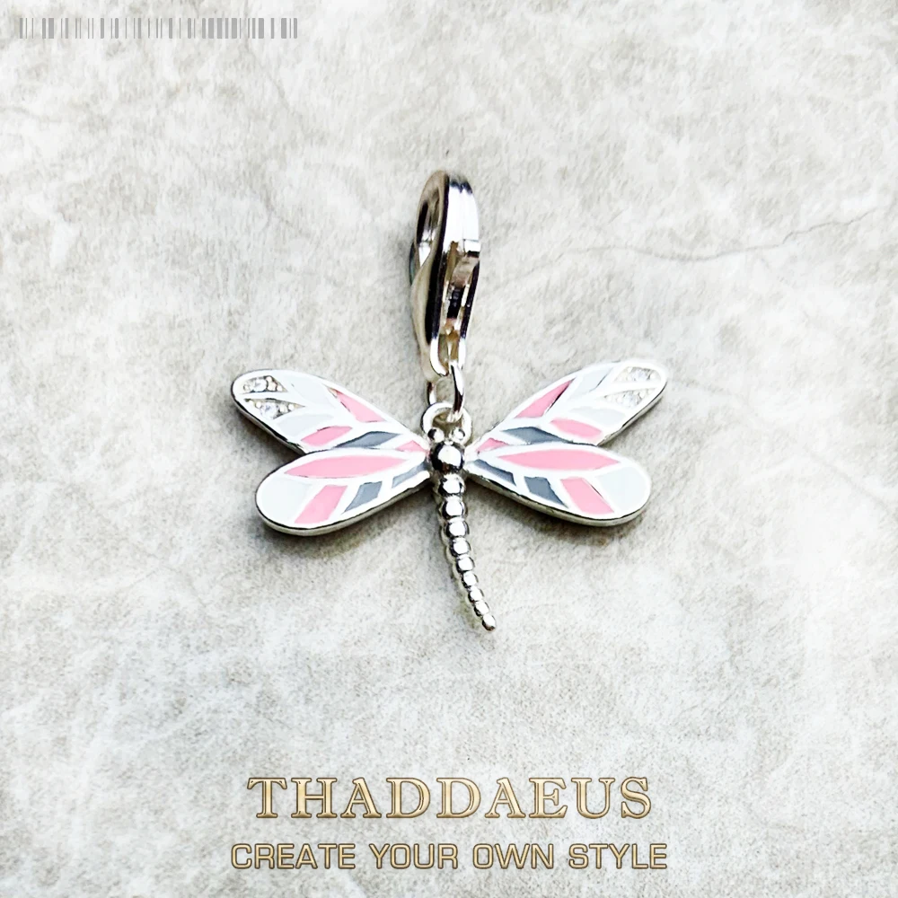 Dragonfly Pink Charms Pendant Europe DIY Jewelry Findings Accessories Pure 925 Sterling Silver Fashion Gift For Women Girl