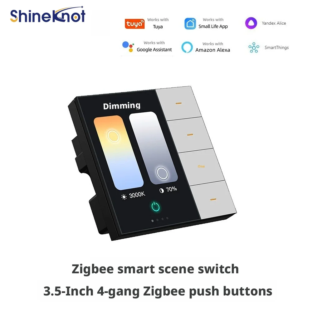 Фото Умный выключатель Shineknot Tuya с 3,5-дюймовым экраном и 4-значной кнопкой Zigbee для управления всем домом, управление умным домом №1