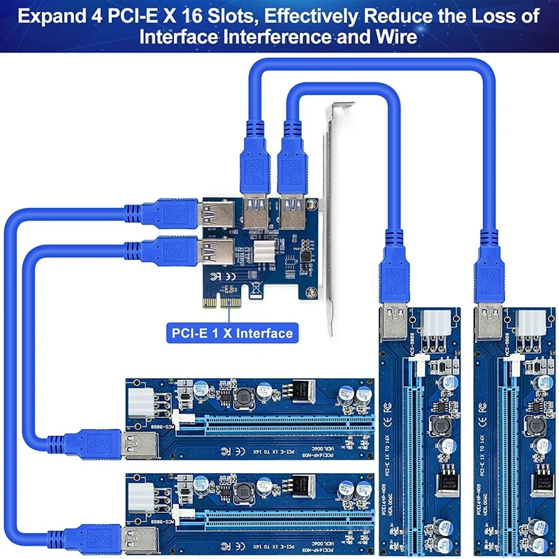 

Плата расширения PCIE 1-4, разделитель PCIE от 1 до 4, плата адаптера Райзера PCIE от 1X до 4X, плата адаптера Райзера 4 в 1 PCI-E USB 3,0