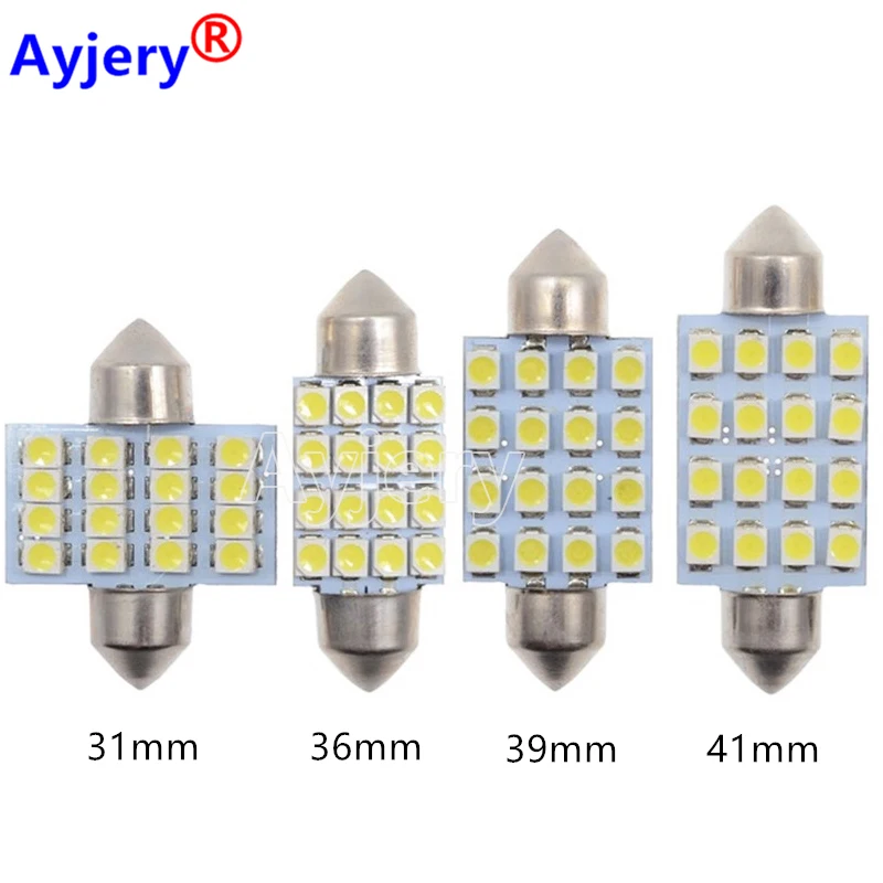 

AYJERY 100 шт. 12 В C5W 31 мм 36 мм 39 мм 41 мм 16SMD 1210 3528