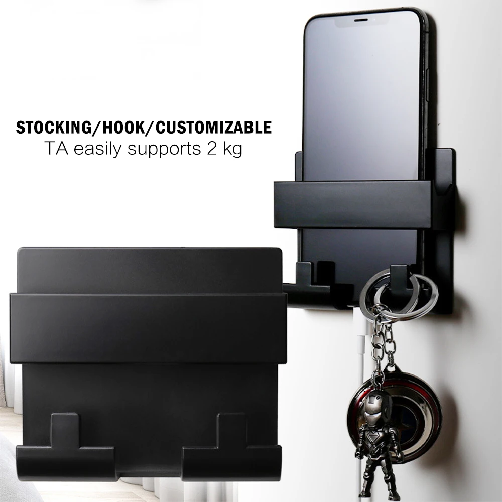 

Paste Style Mobile Phone Charging Holder Bracket For Phone Keyring Wall Mount Stand Practical Wall Shelf Home Supplies