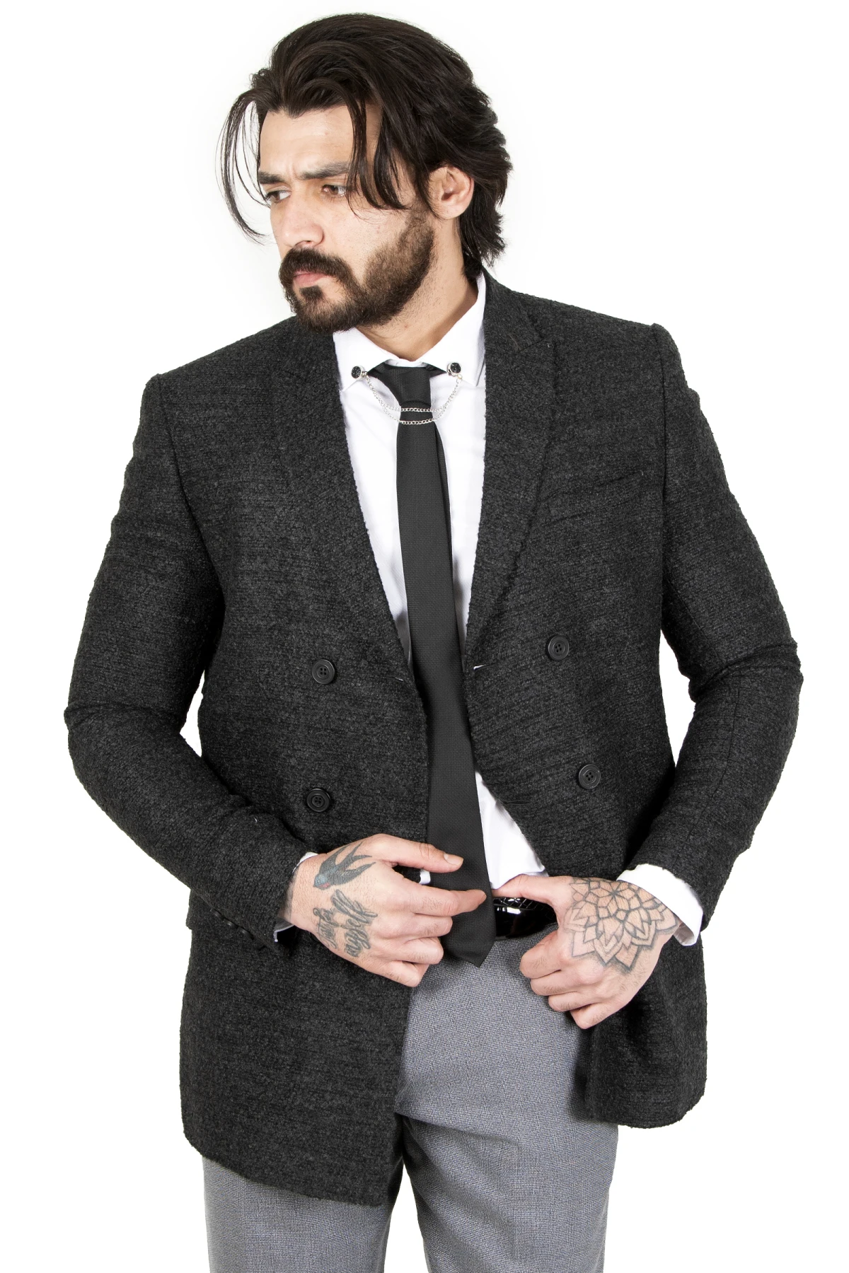 DeepSEA patterned italian double breasted coat 2203007