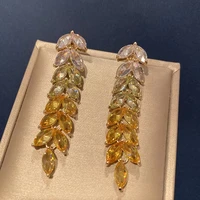 good quality luxury pendant earrings gradient leaf flower long dangle earring for women bridal wedding jewelry christmas gift