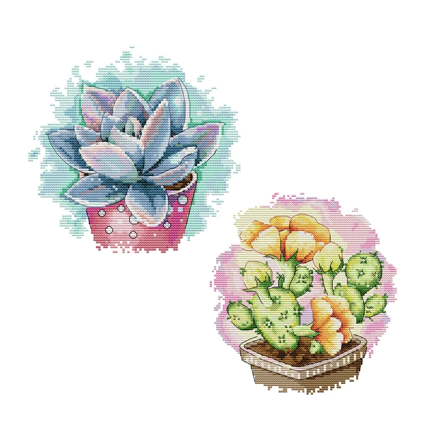

Joy Sunday Cross Stitch Kit Succulent Cactus Flower 11CT 14CT Printed Fabric Cross Stitch Kits Embroidery Needlework Sets