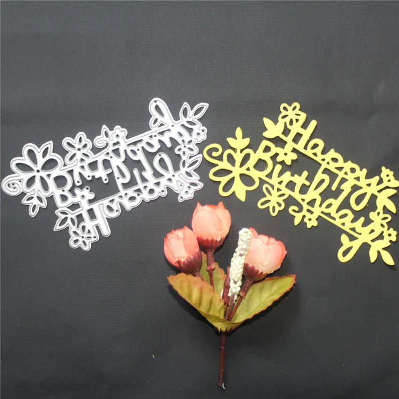 

2021 New Lace Happy Birthday Metal Cutting Dies Stencil Die Cut Scrapbooking Craft Stamps