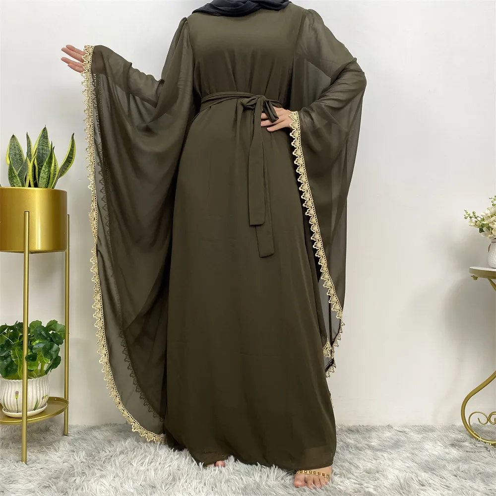 UNI шифоновая Абая зеленая элегантная Дубайская роскошная мусульманская женская