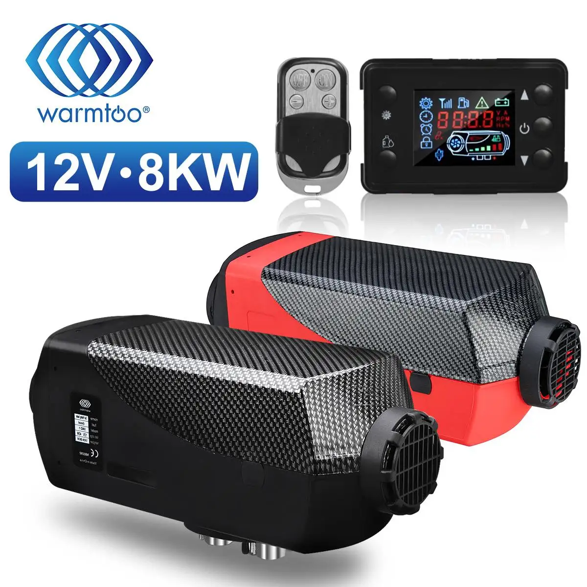 $81.52 Metal Shell 12V 8KW Car Heater Air Diesel Heater Triple Air Outlet Heating Fan LCD Display With Oil Extractor For Boat Bus