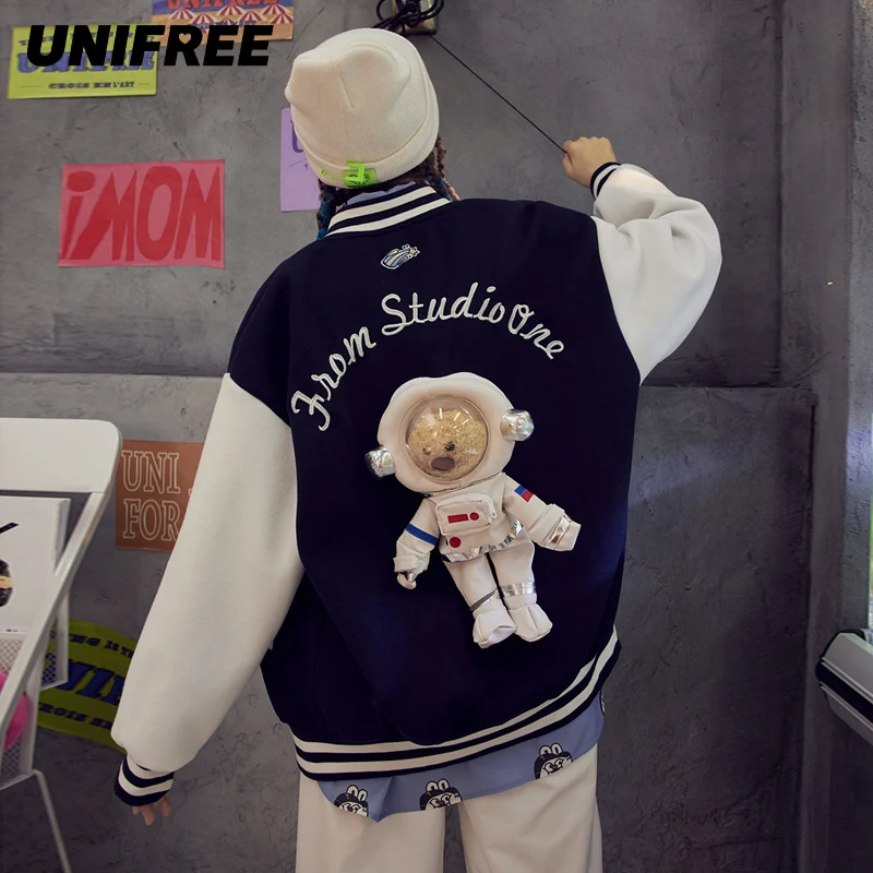 

UNIFREE Bomber Women Jacket Hip Hop Patchwork Color Block Jackets Harajuku Streetwear Women Baseball Coats Unisex