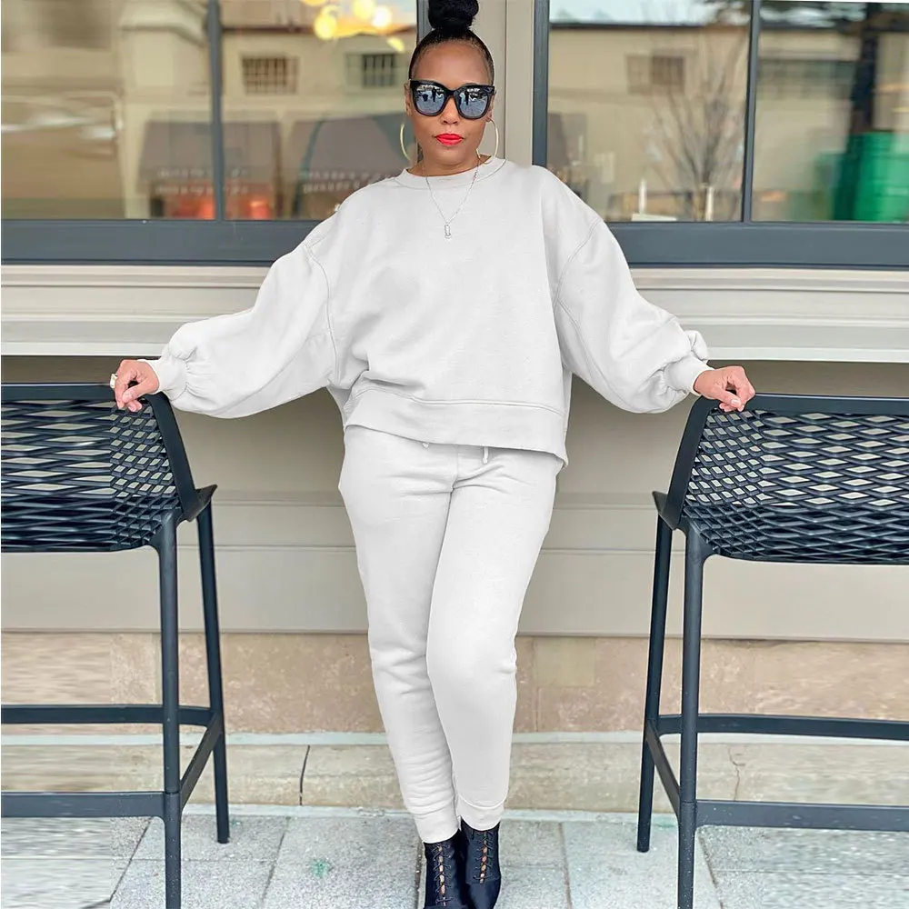

Plus Size Fashion Two Pieces Set Solid Long Sleeve Sweatshit Pencil Pants Casual Women Tracksuit Autumn Streetwear Female Outfit