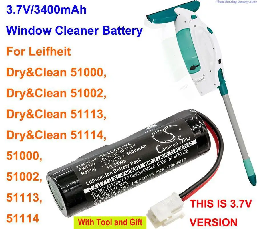 

3400mAh Battery for Leifheit Dry&Clean 51000, Dry&Clean 51002, Dry&Clean 51113, 51114, this is 3.7V version！