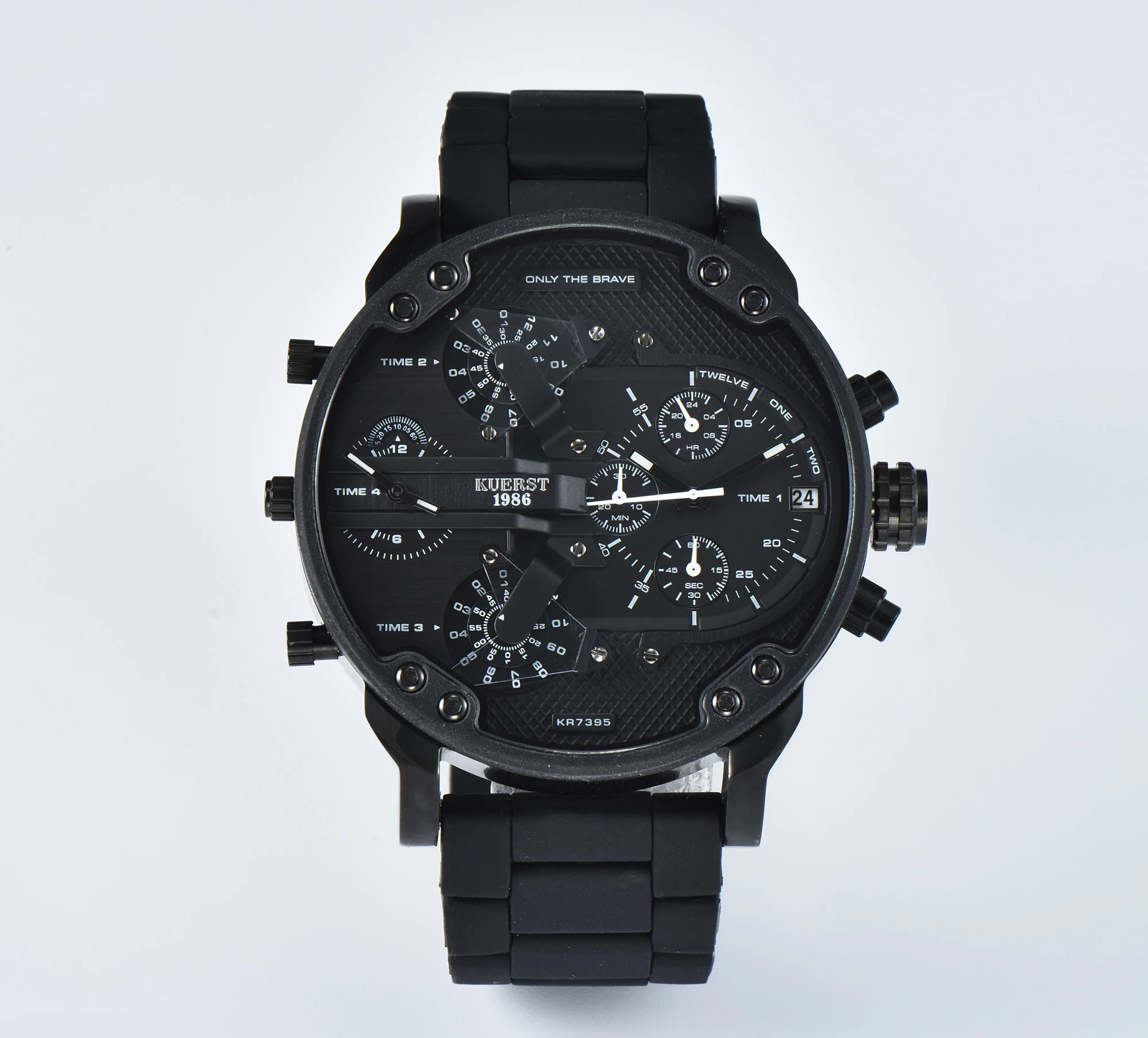 Man Black Watch Silicon Gel Band Watches Metal Plate Quartz Wristwatch Multi Dials Four Coles Time Piece Women Watches