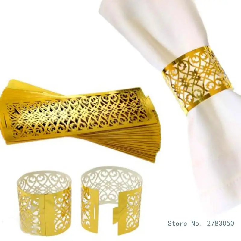 

50 шт. кольцо для салфеток с полым узором Золотое и Серебряное кольцо для салфеток свадебное украшение