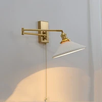 iwhd nordic modern led wall sconce left right rotate pull chain switch bedroom restaurant bar beside lamp ceramic stair light