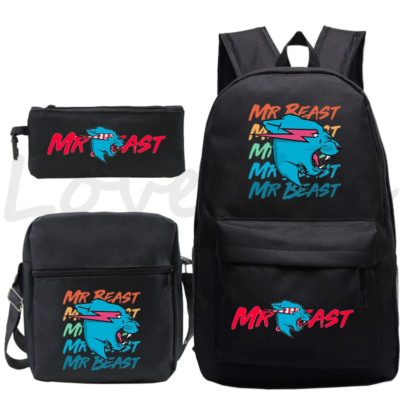

Mr Beast Lightning Cat Backpack for Boys Girls School Bags 3 Pcs/set teens Travel Bag Mr Beast Print Backpack Kids Mochila