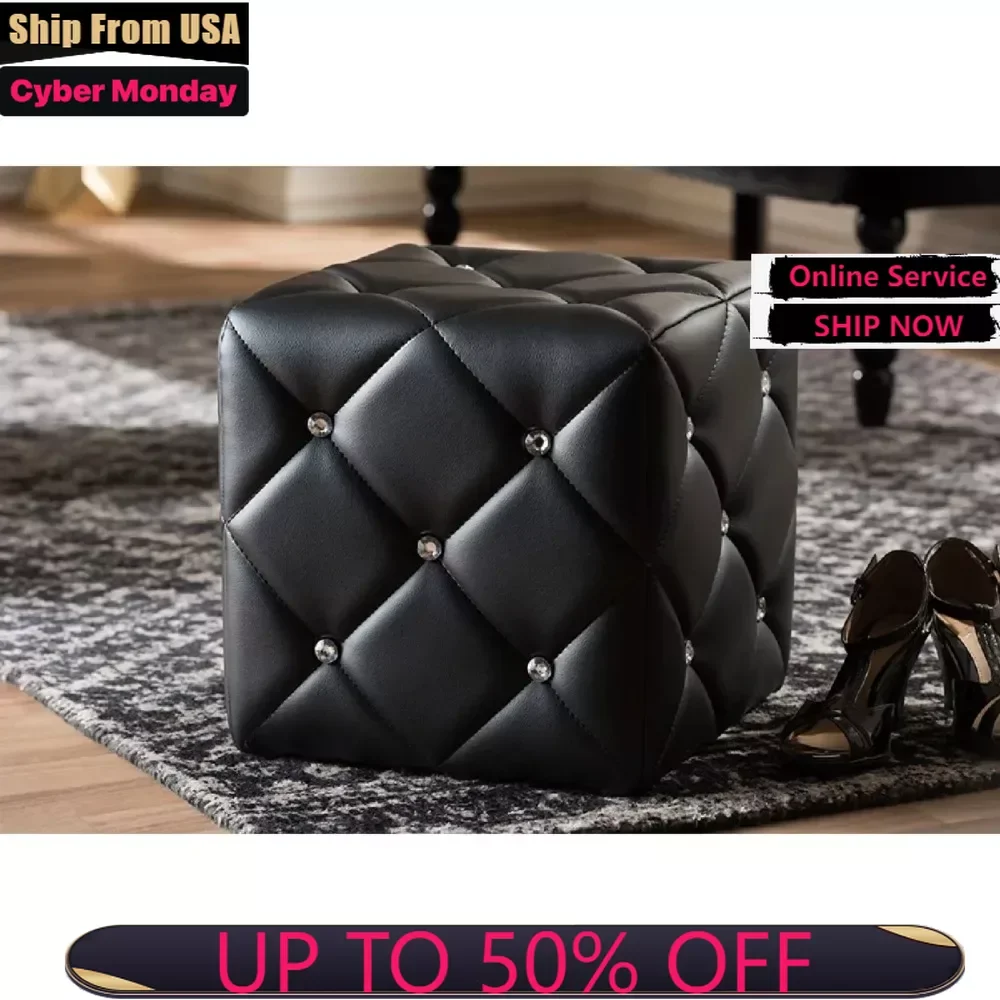 

Stacey Modern and Contemporary Black Faux Leather Upholstered Ottoman