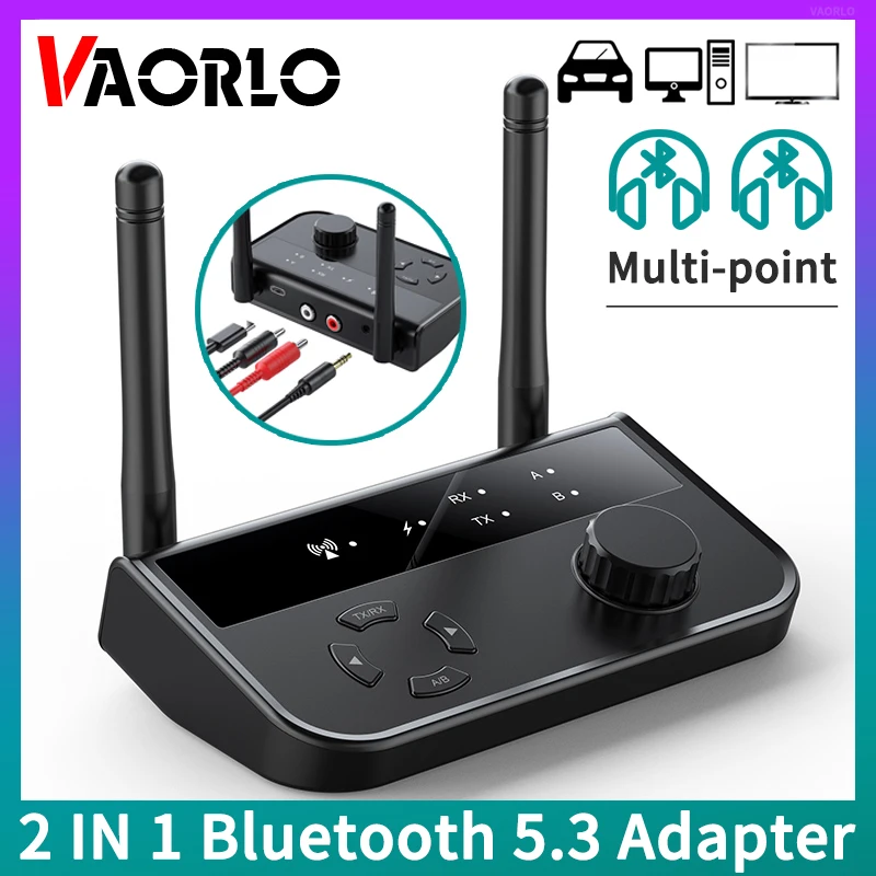 Multipoint Bluetooth 5.3 Audio Transmitter Receiver 3.5mm AUX 2 RCA Stereo Music Wireless Adapter 2-IN-1 For Car TV PC Speakers
