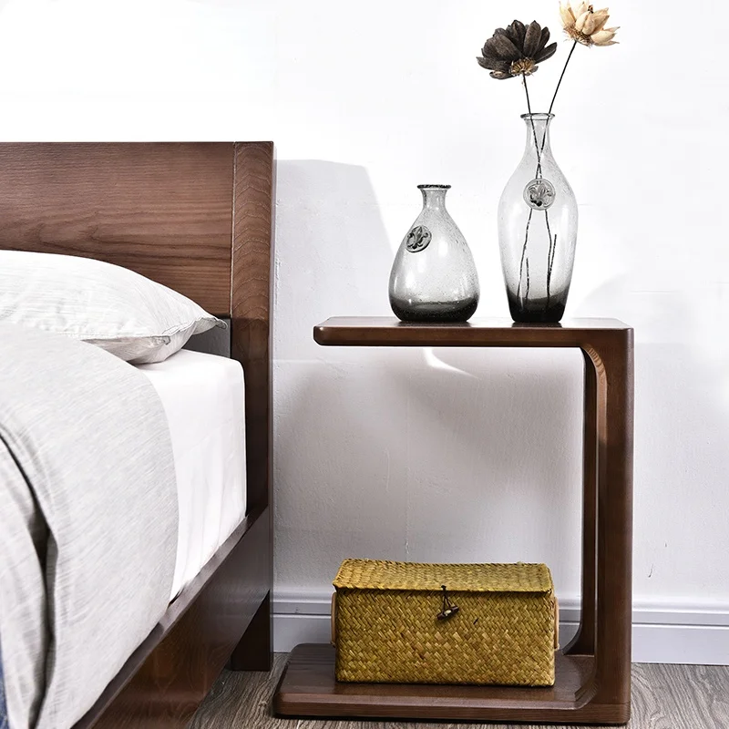 

zq Solid Wood Bedside Cabinet Simple Modern Small Apartment Narrow Cabinet Very Simple Walnut Color Nordic
