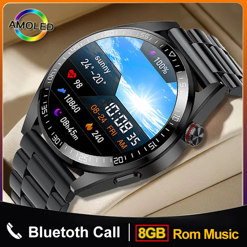 

New Bluetooth Call Smart Watch 454*454 AMOLED HD Screen Watch Always Display 8GB Local Music Smartwatch For Men TWS Earphones